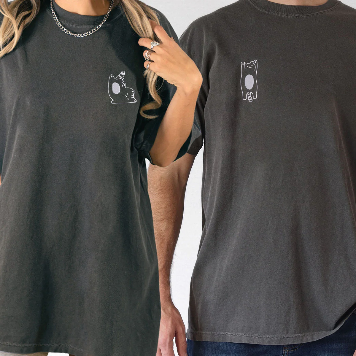 Custom Embroidered Silly Cat Matching T-shirts for Couples - Image 6