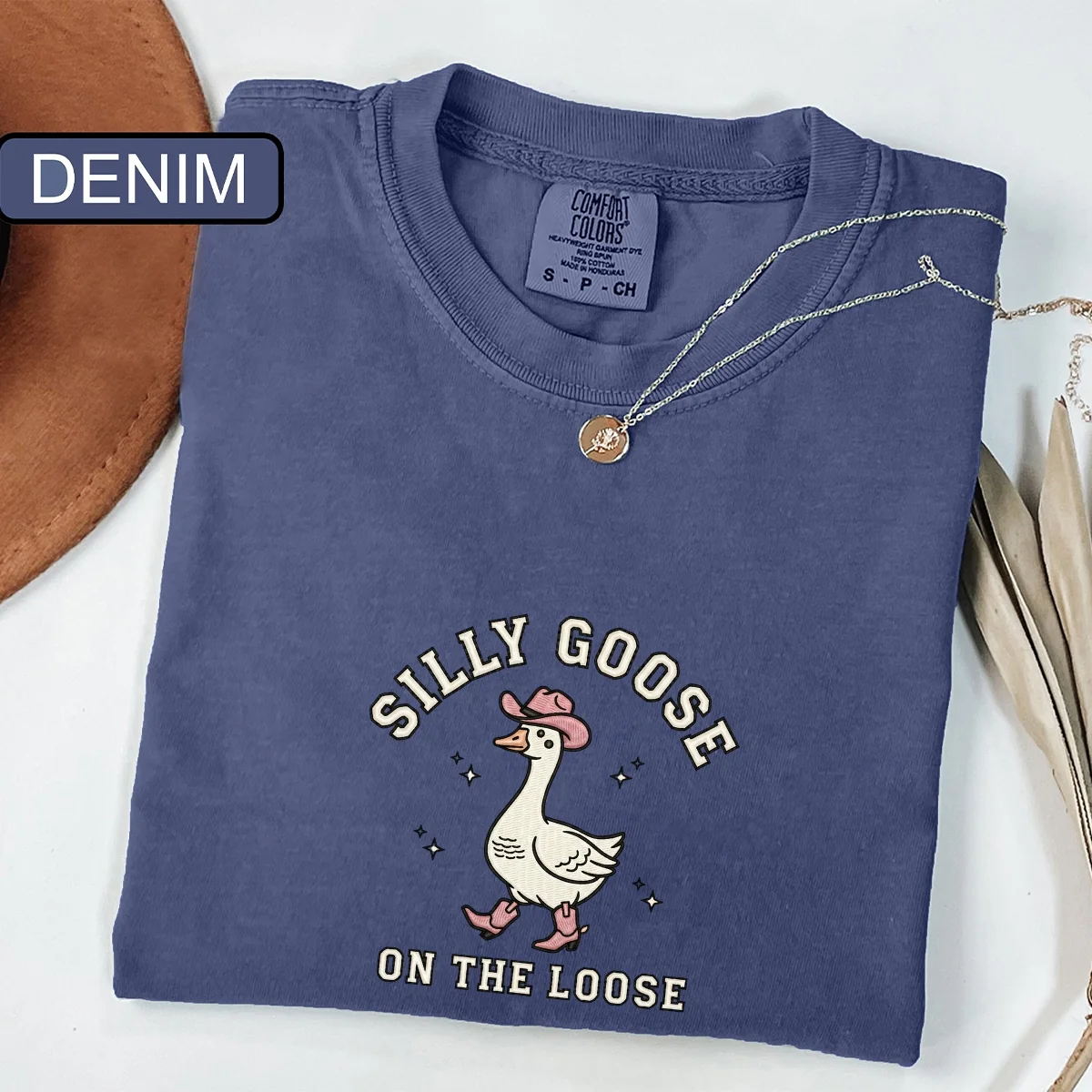 Custom Embroidered Silly Goose on The Loose T-Shirt | Funny Western Cowgirl Meme Tee – Cute Animal Shirt Gift - Image 4