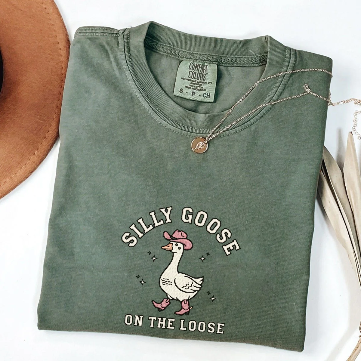 Custom Embroidered Silly Goose on The Loose T-Shirt | Funny Western Cowgirl Meme Tee – Cute Animal Shirt Gift - Image 6