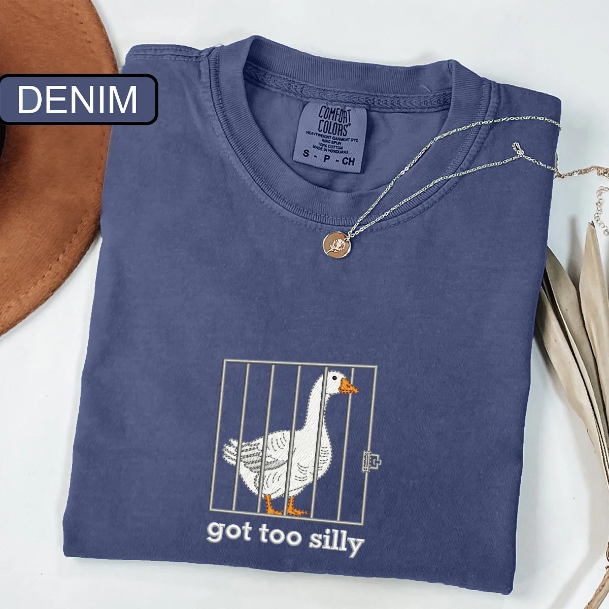 Custom Embroidered Silly Goose T-Shirt | Got Too Silly Meme Tee – Funny Cute Animal Shirt Gift - Image 4