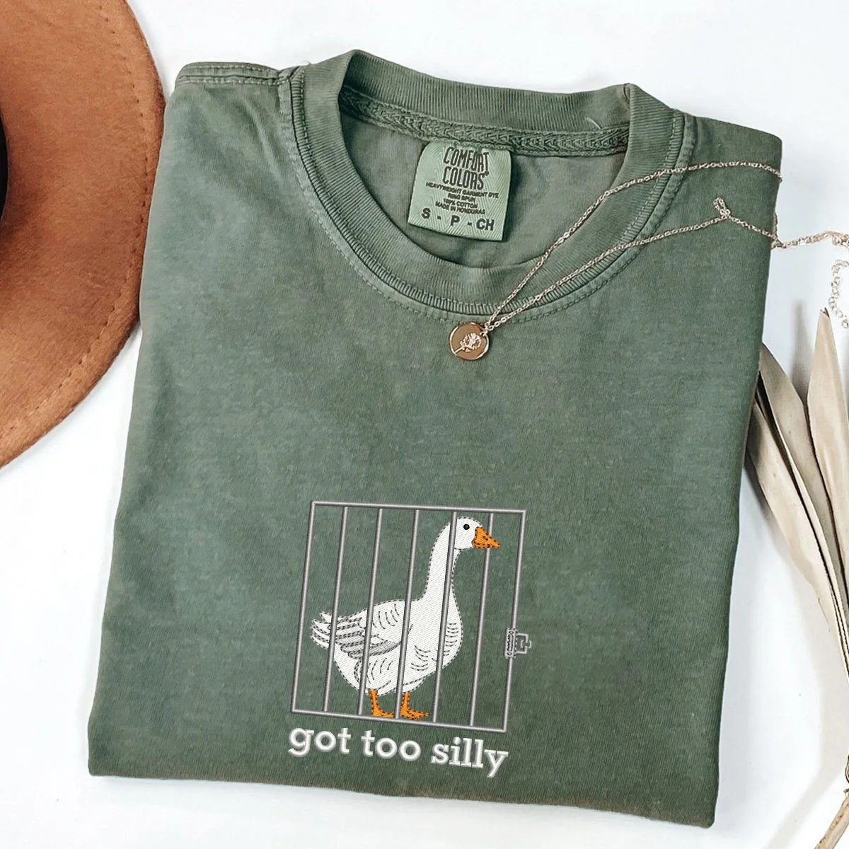 Custom Embroidered Silly Goose T-Shirt | Got Too Silly Meme Tee – Funny Cute Animal Shirt Gift - Image 6