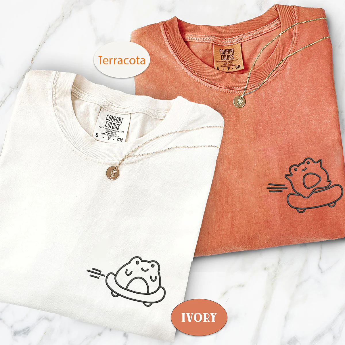 Custom Embroidered Skateboard Frog Matching T-shirts for Couples