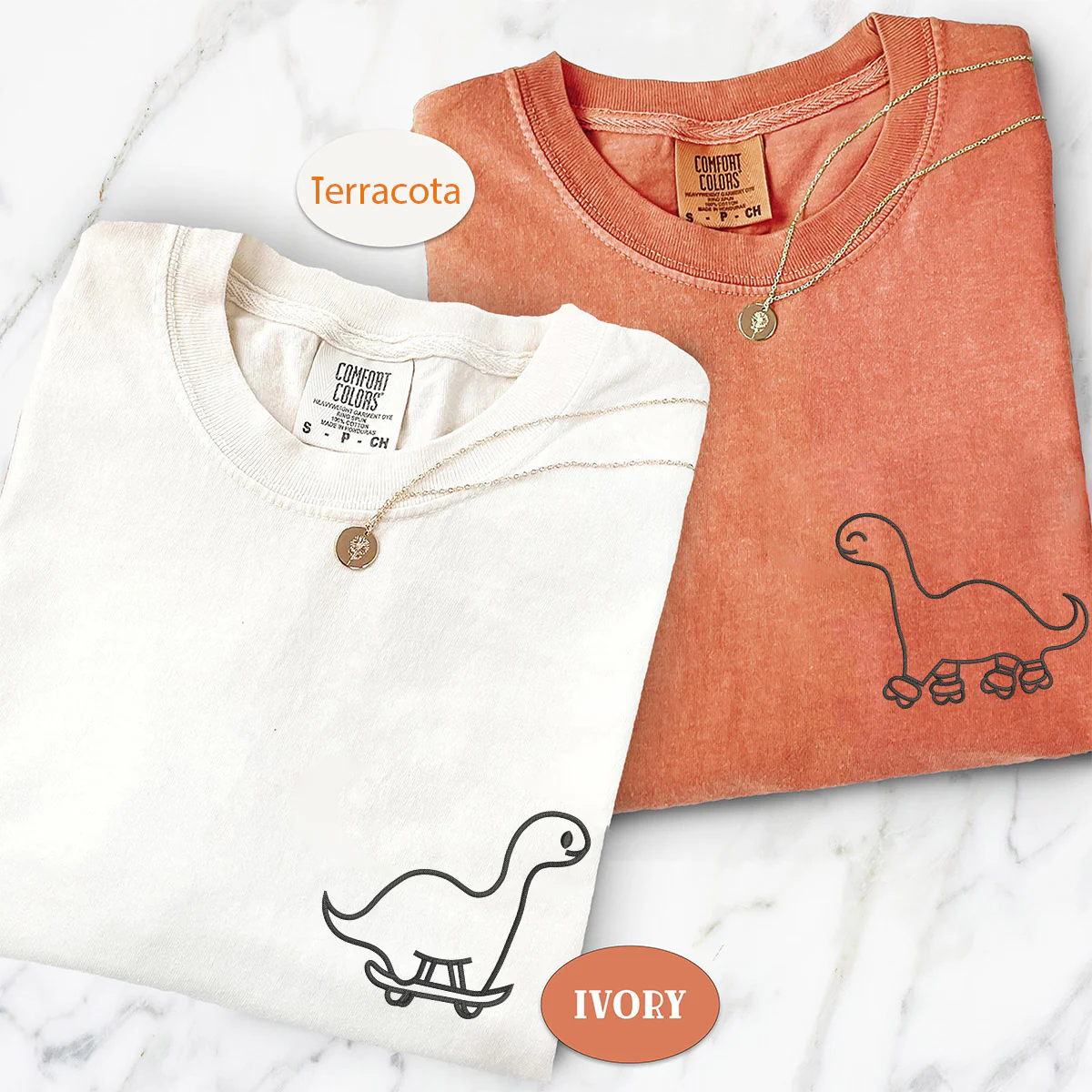Custom Embroidered Skater Dino Matching T-shirts for Couples - Image 2
