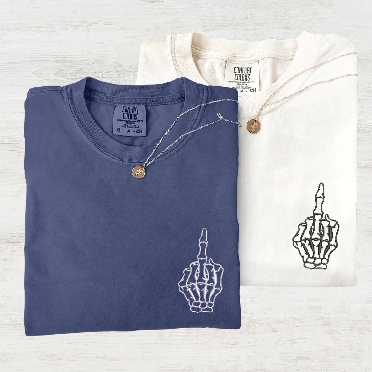 Custom Embroidered Skeleton Cute Hands Matching T-shirts for Couples - Image 3