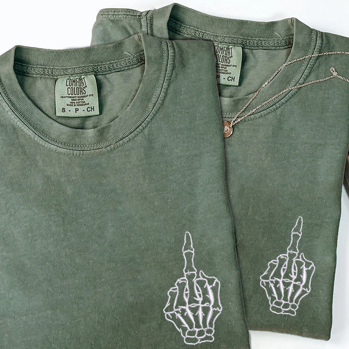 Custom Embroidered Skeleton Cute Hands Matching T-shirts for Couples - Image 4