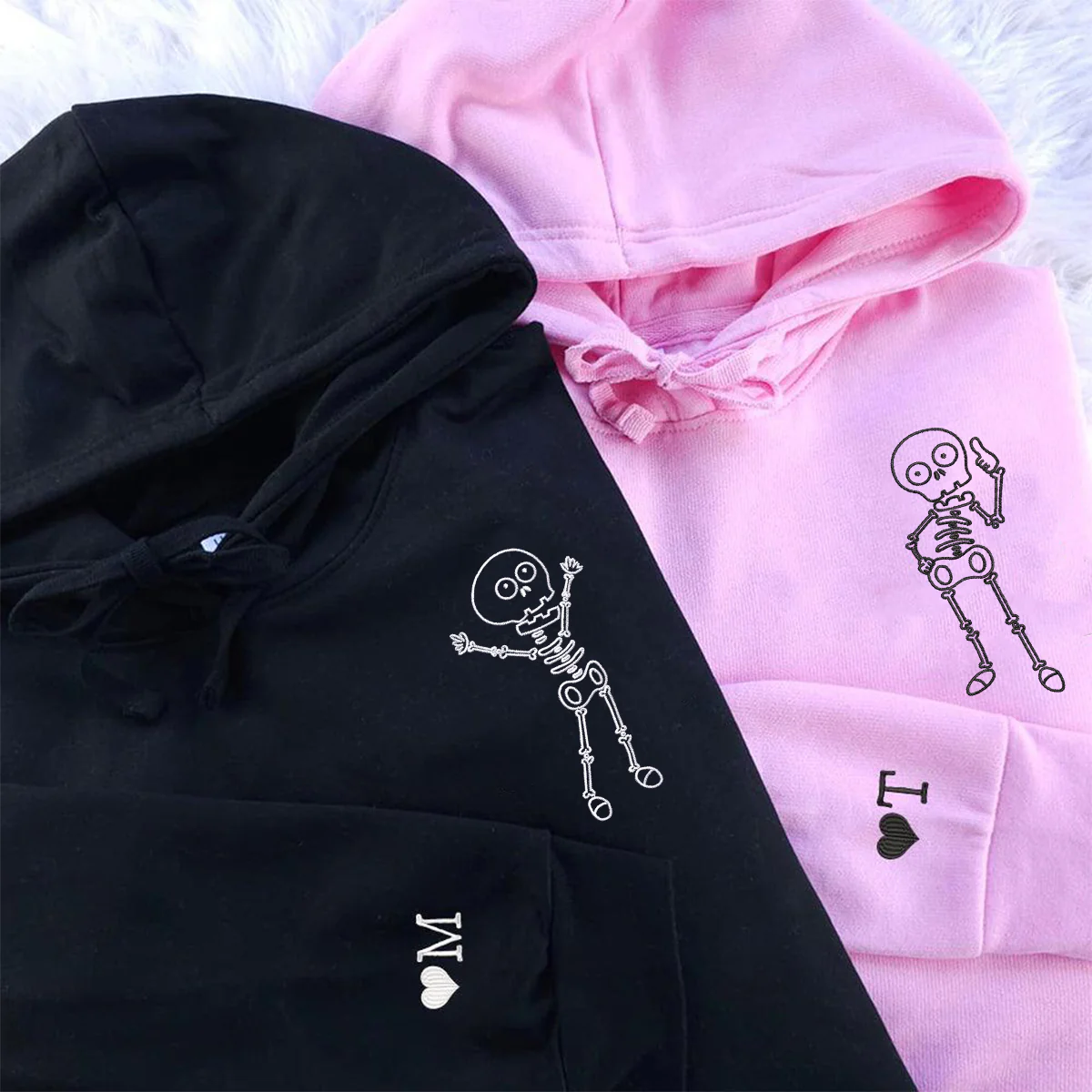 Custom Embroidered Skeleton Matching Hoodies for Couples - Image 3