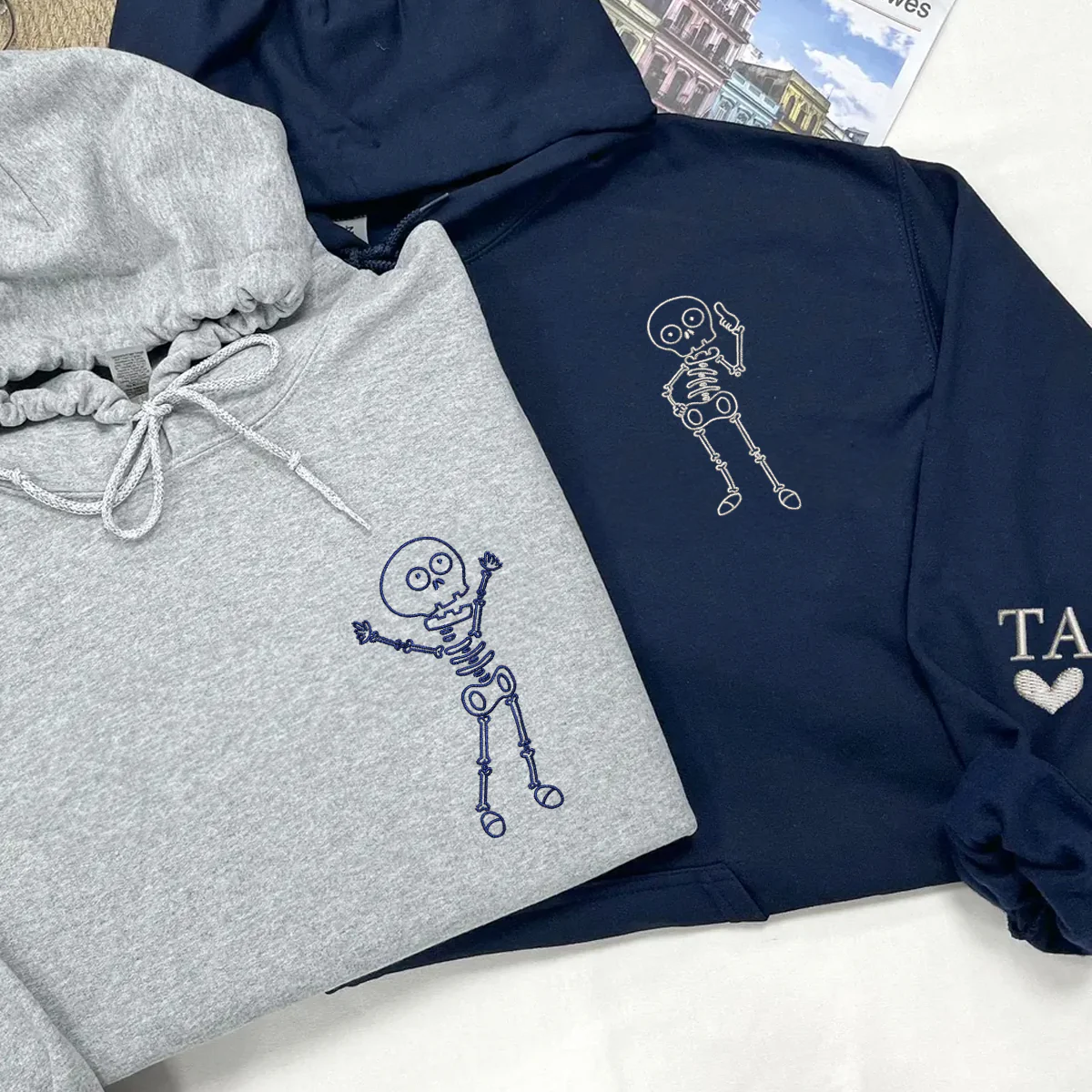 Custom Embroidered Skeleton Matching Hoodies for Couples - Image 4