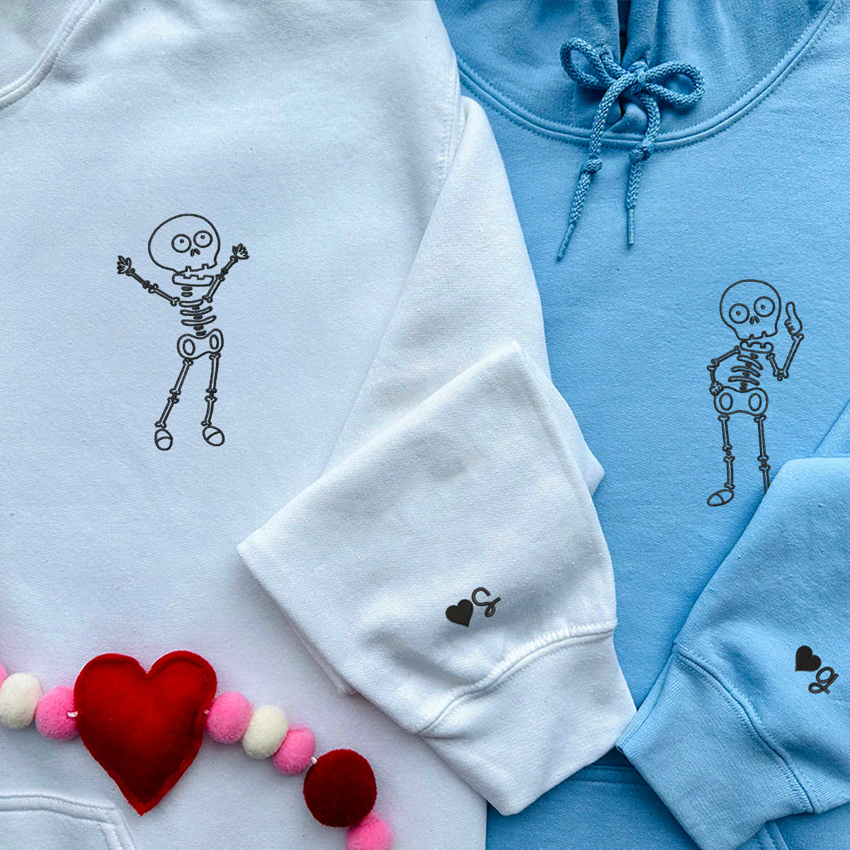 Custom Embroidered Skeleton Matching Hoodies for Couples - Image 6