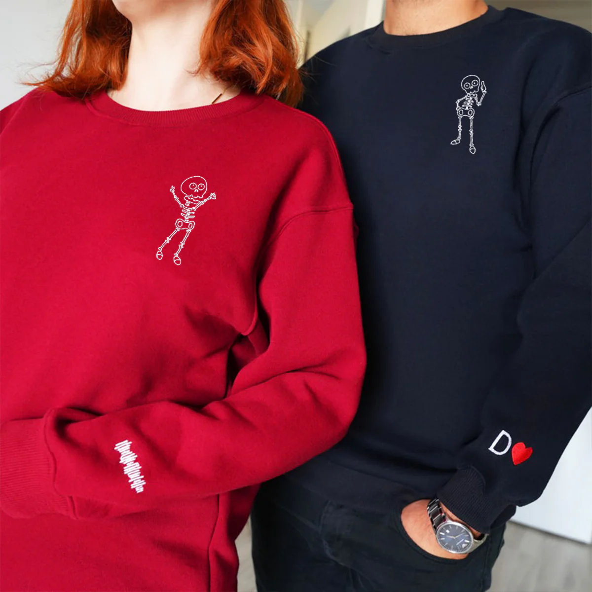 Custom Embroidered Skeleton Matching Hoodies for Couples - Image 7