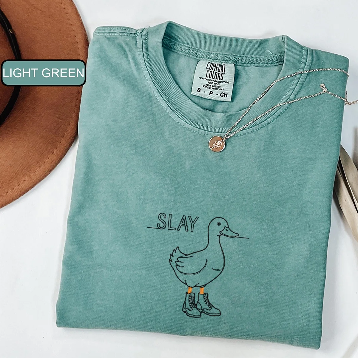 Custom Embroidered Slay Duck T-Shirt | Funny Duck Meme Tee – Cute Embroidered Gift for Her - Image 4