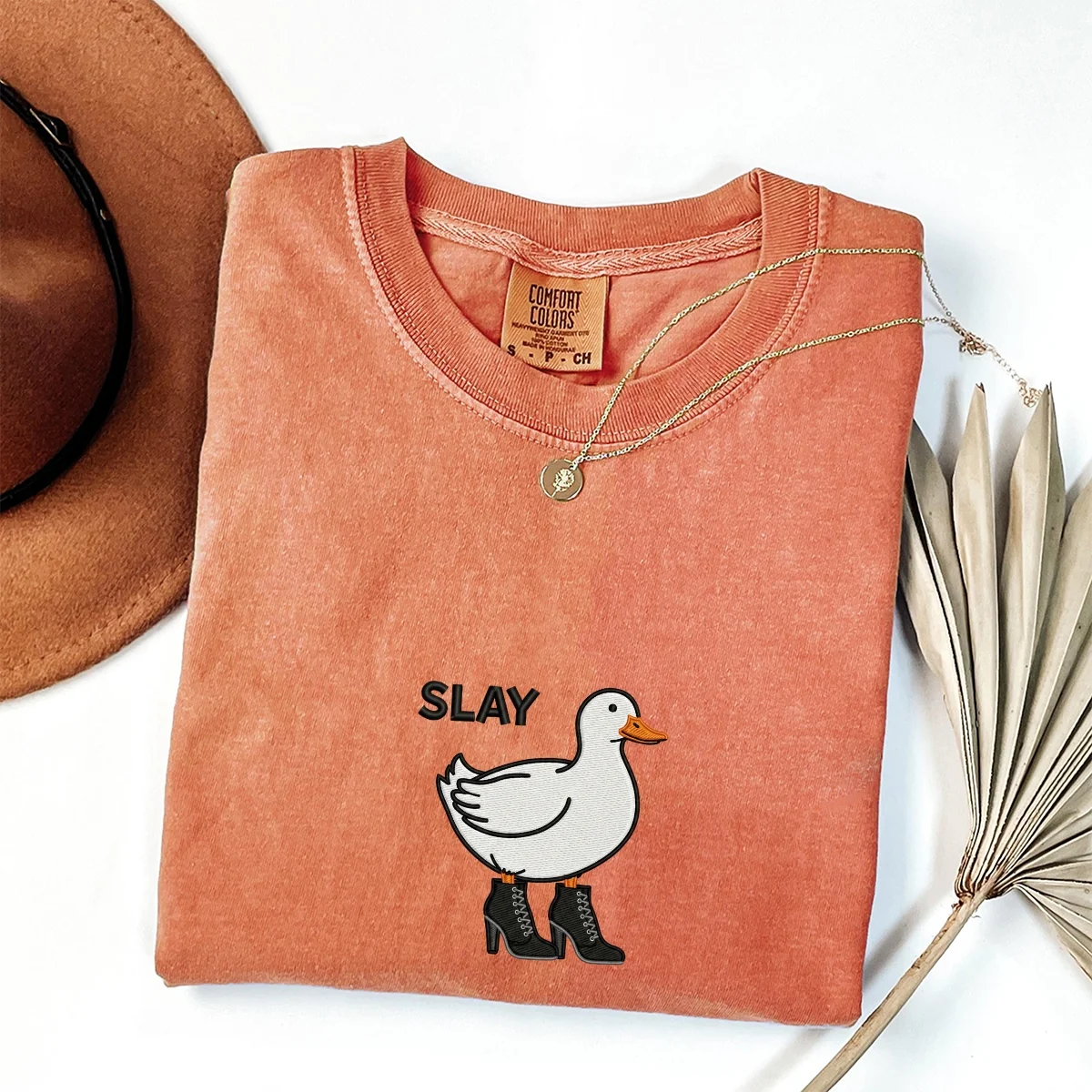 Custom Embroidered Slay Duck T-Shirt | Funny Meme Tee – Cute Duck Shirt Gift - Image 3