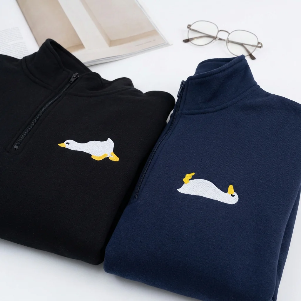 Custom Embroidered Sleepy Goose Matching Quarter Zip Sweatshirts & Full-Zip Hoodie for Couples - Image 2