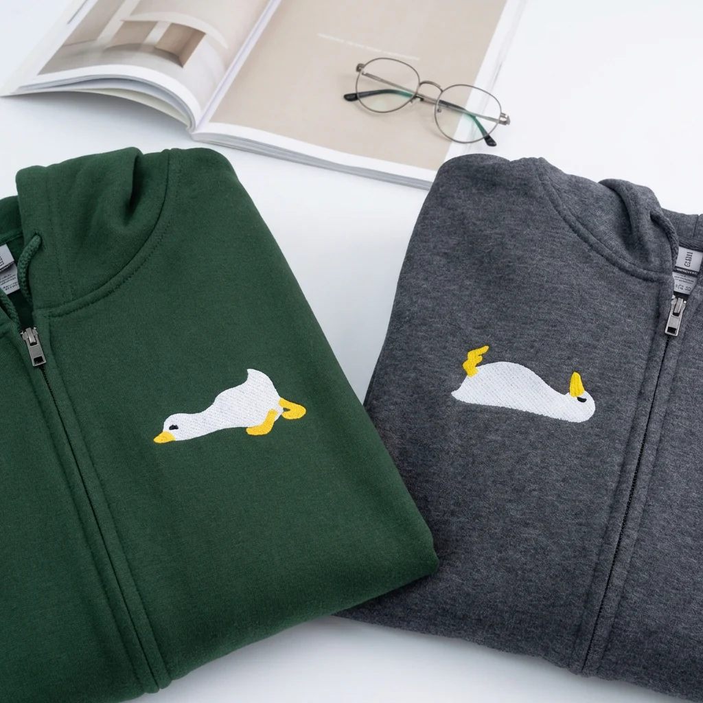 Custom Embroidered Sleepy Goose Matching Quarter Zip Sweatshirts & Full-Zip Hoodie for Couples - Image 3