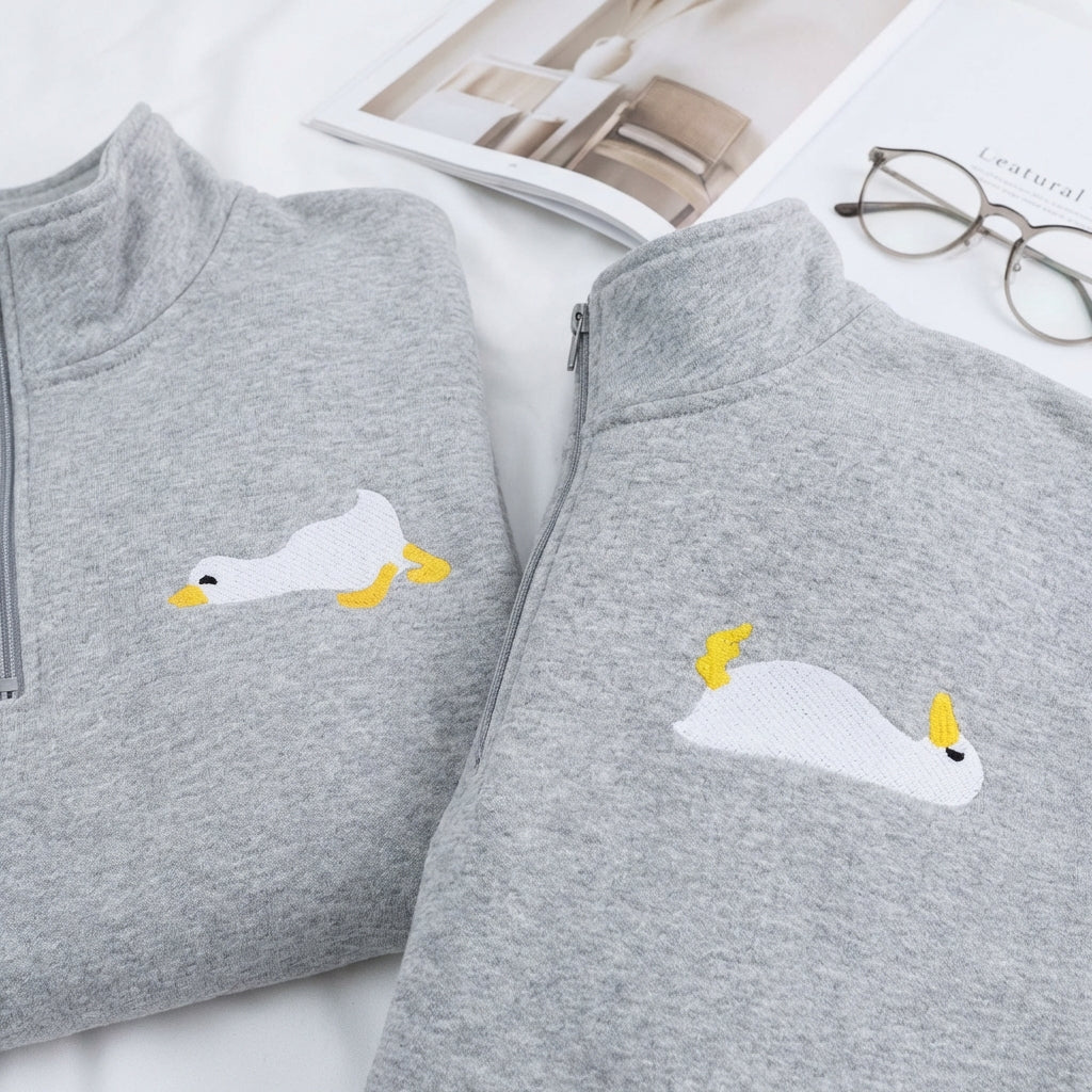 Custom Embroidered Sleepy Goose Matching Quarter Zip Sweatshirts & Full-Zip Hoodie for Couples - Image 4