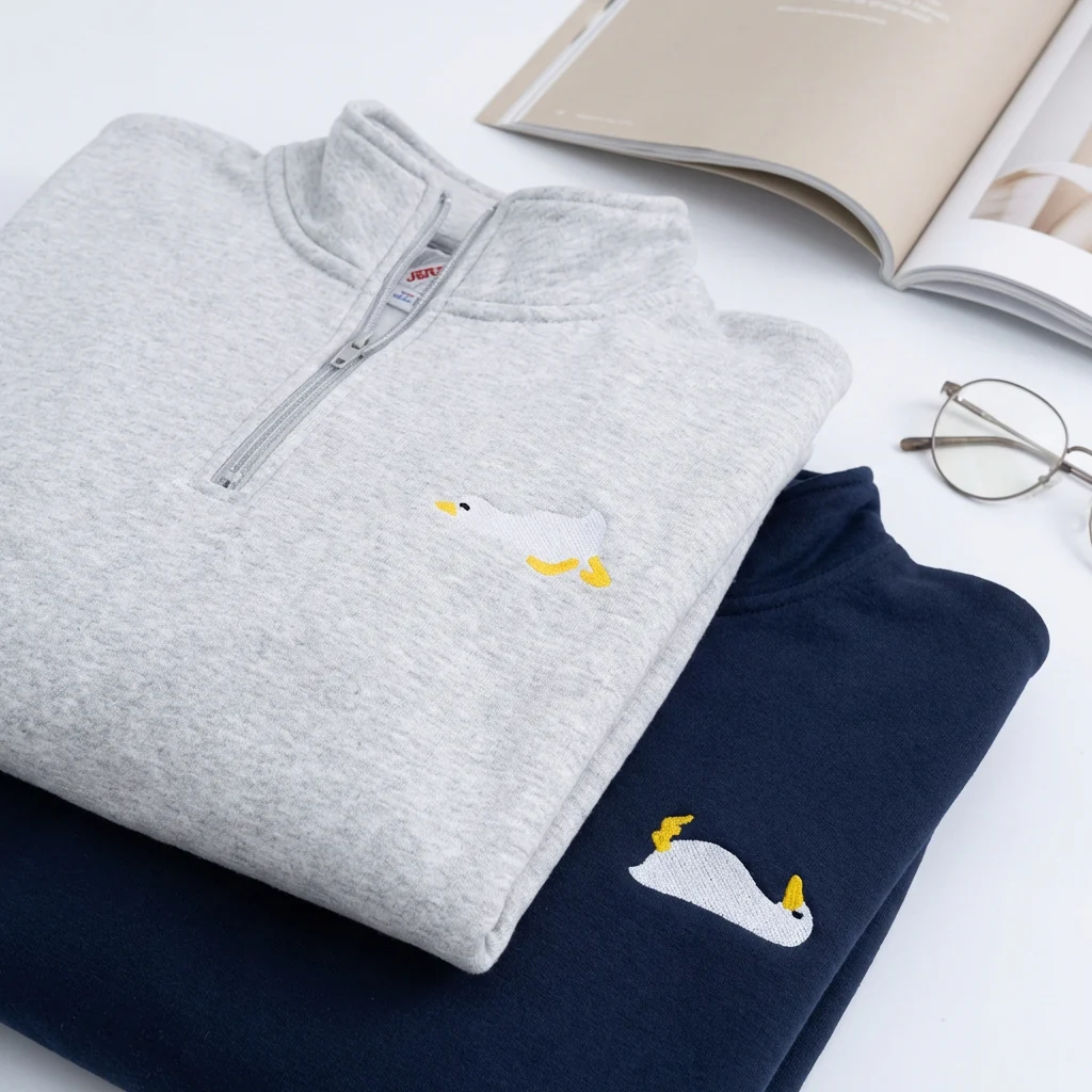 Custom Embroidered Sleepy Goose Matching Quarter Zip Sweatshirts & Full-Zip Hoodie for Couples - Image 6