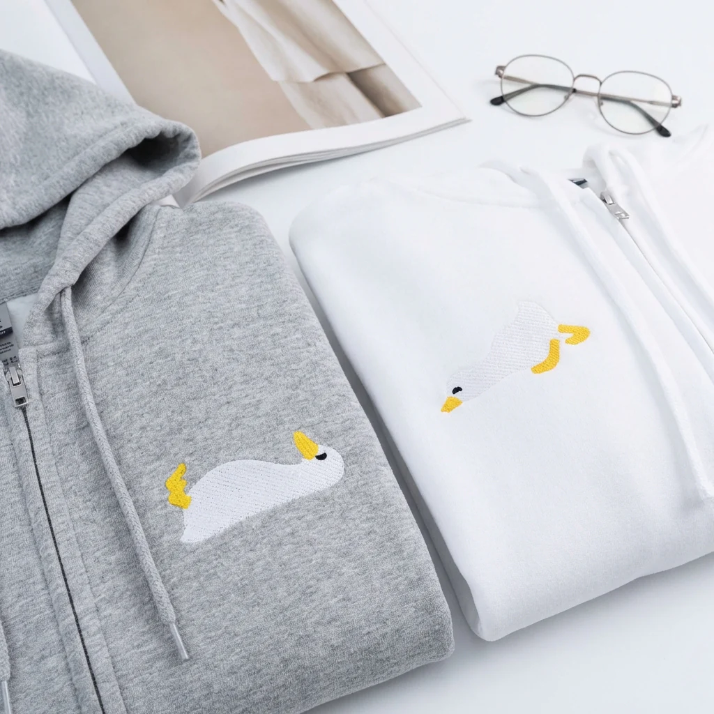 Custom Embroidered Sleepy Goose Matching Quarter Zip Sweatshirts & Full-Zip Hoodie for Couples - Image 7