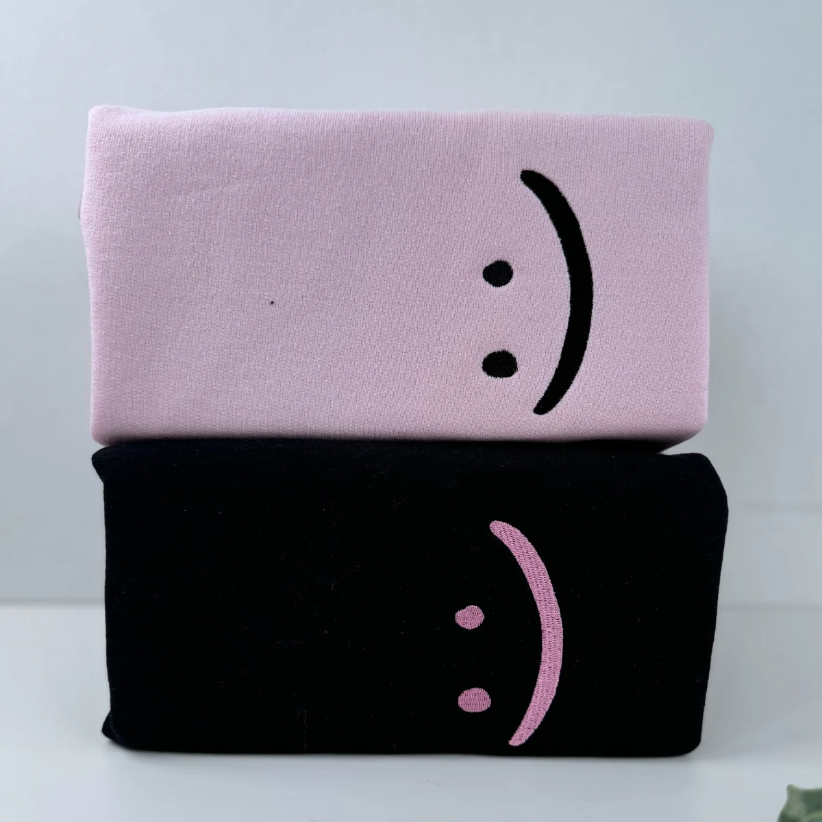 Custom Embroidered Smile Face Matching Hoodies for Couples - Image 2