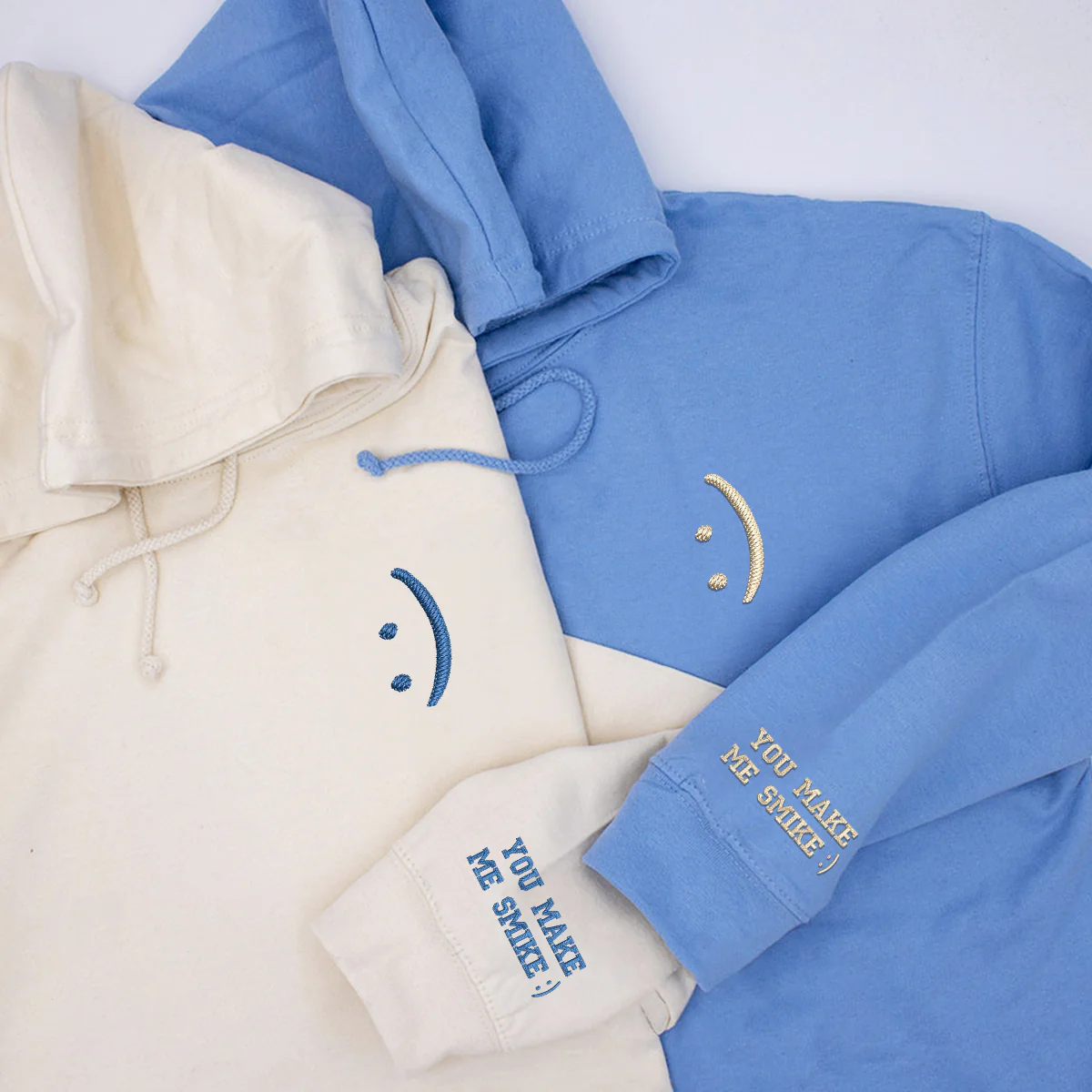 Custom Embroidered Smile Face Matching Hoodies for Couples - Image 3