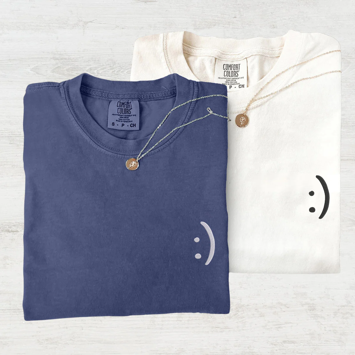 Custom Embroidered Smile Face Matching T-shirts for Couples - Image 2