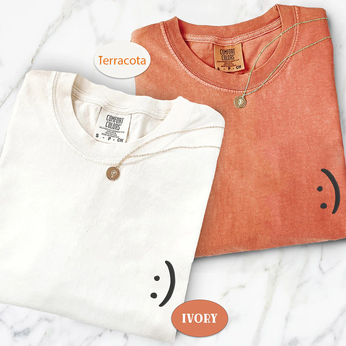 Custom Embroidered Smile Face Matching T-shirts for Couples - Image 3