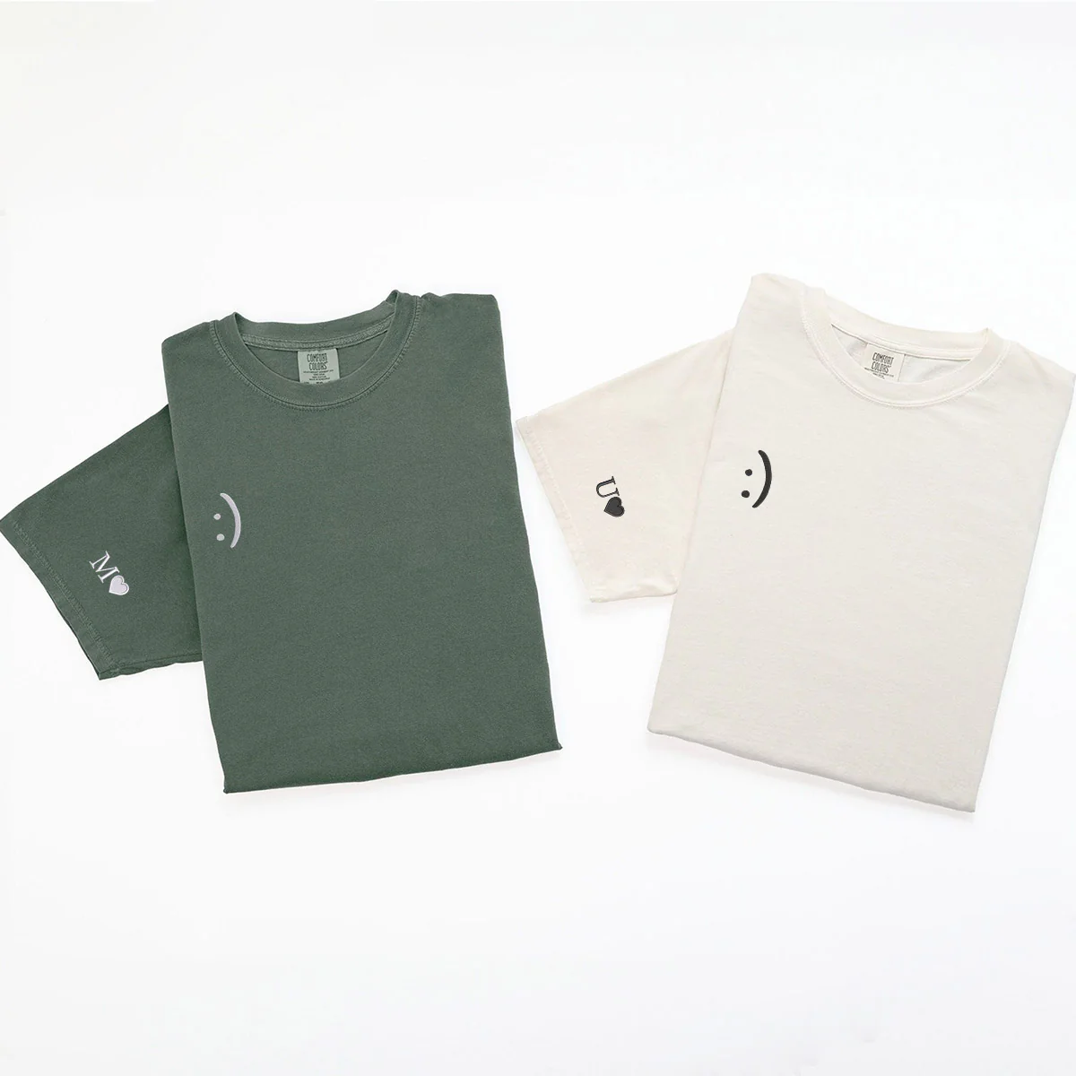 Custom Embroidered Smile Face Matching T-shirts for Couples - Image 5