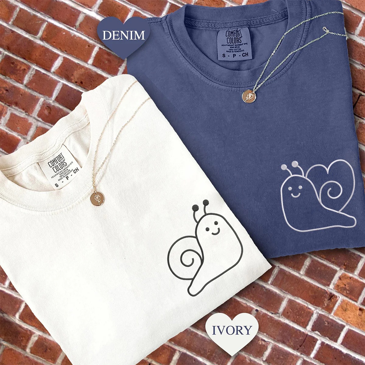 Custom Embroidered Snail Love Matching T-shirts for Couples - Image 2
