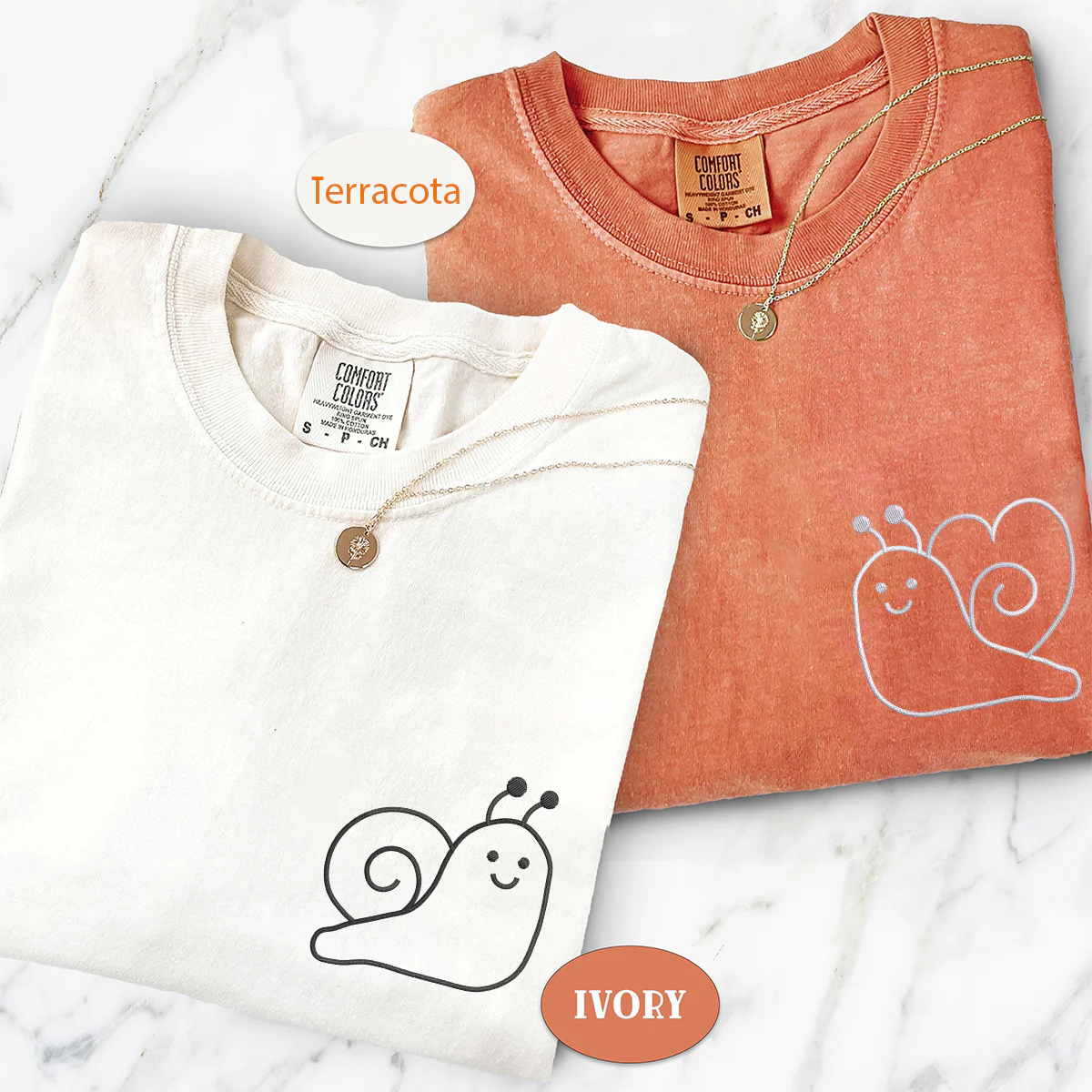 Custom Embroidered Snail Love Matching T-shirts for Couples - Image 3