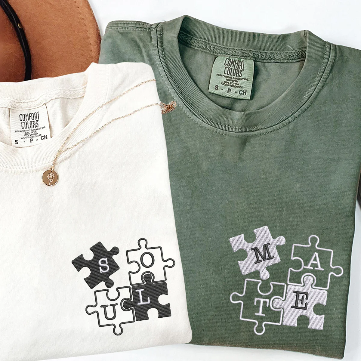 Custom Embroidered Soul Mate V1 Matching T-shirts for Couples - Image 3