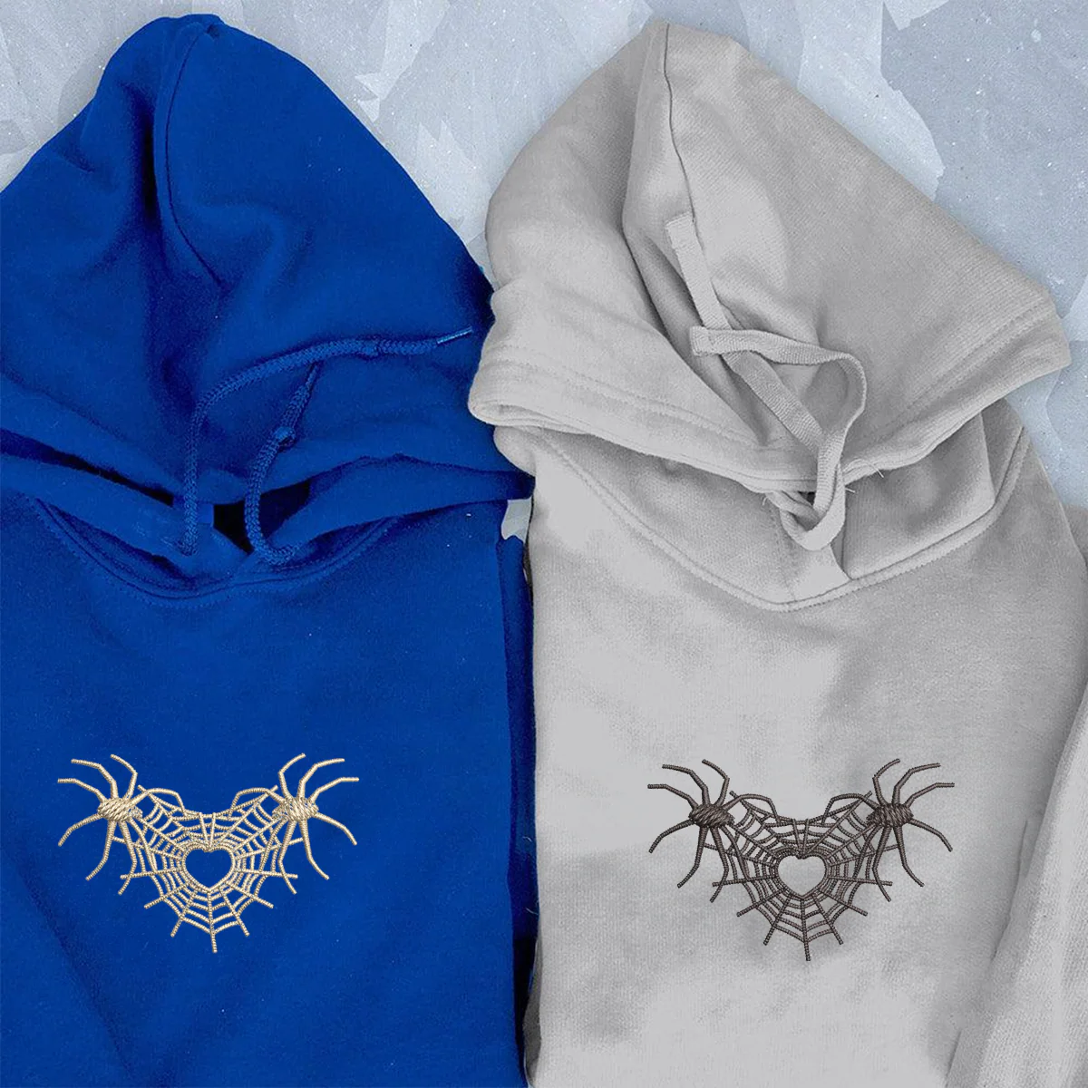 Custom Embroidered Spider Web Heart 3.0 Matching Hoodies for Couples - Image 2
