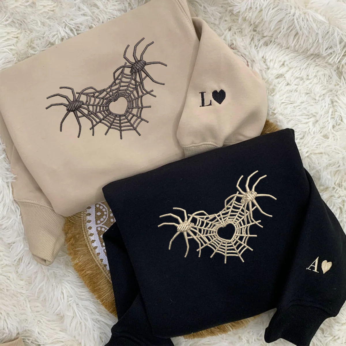 Custom Embroidered Spider Web Heart 3.0 Matching Hoodies for Couples - Image 3