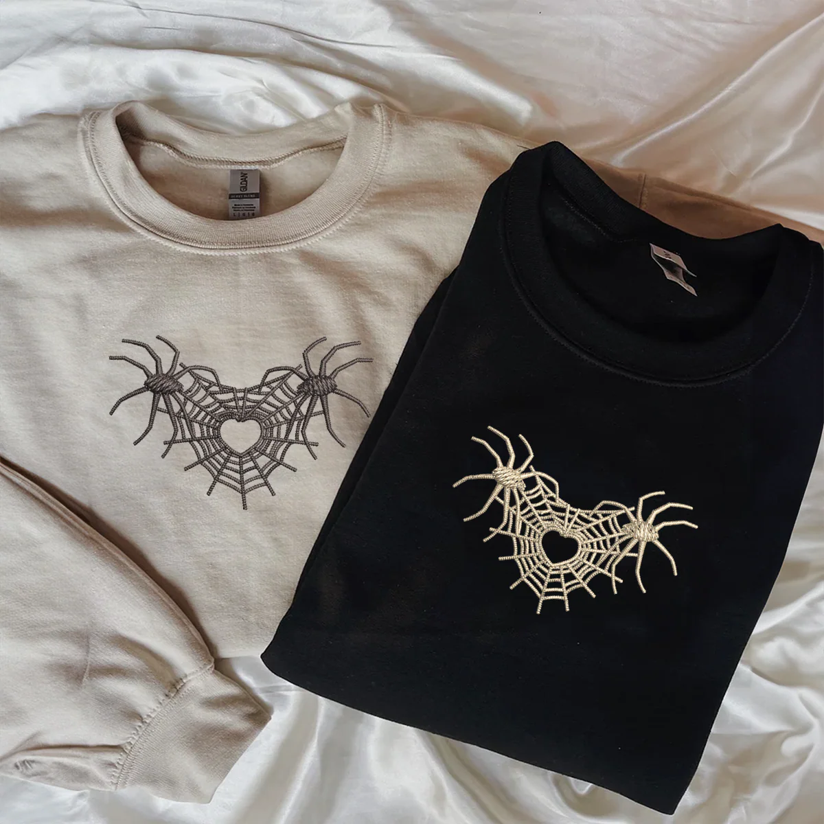 Custom Embroidered Spider Web Heart 3.0 Matching Hoodies for Couples - Image 4