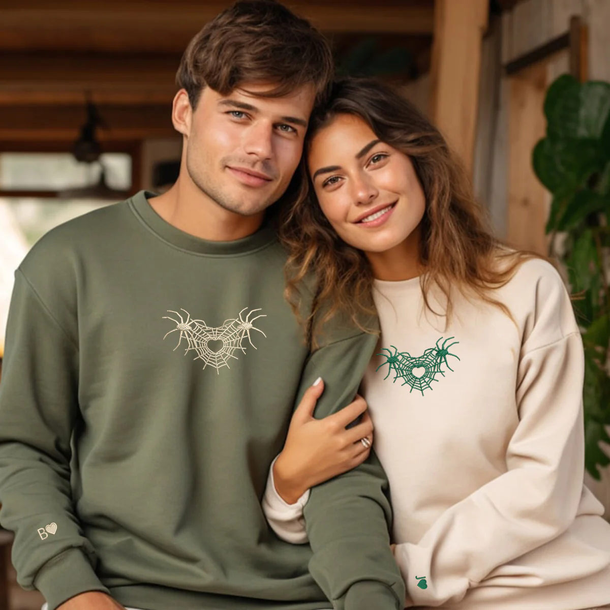 Custom Embroidered Spider Web Heart 3.0 Matching Hoodies for Couples - Image 5