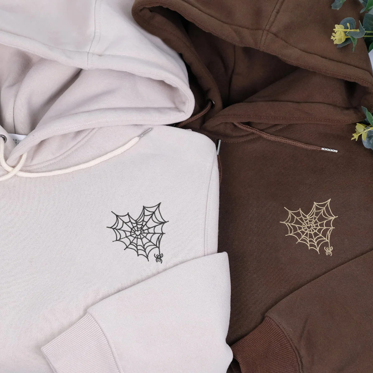 Custom Embroidered Spider Web Heart Matching Hoodies for Couples - Image 2