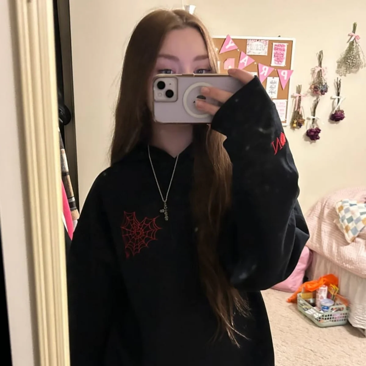 Custom Embroidered Spider Web Heart Matching Hoodies for Couples - Image 5