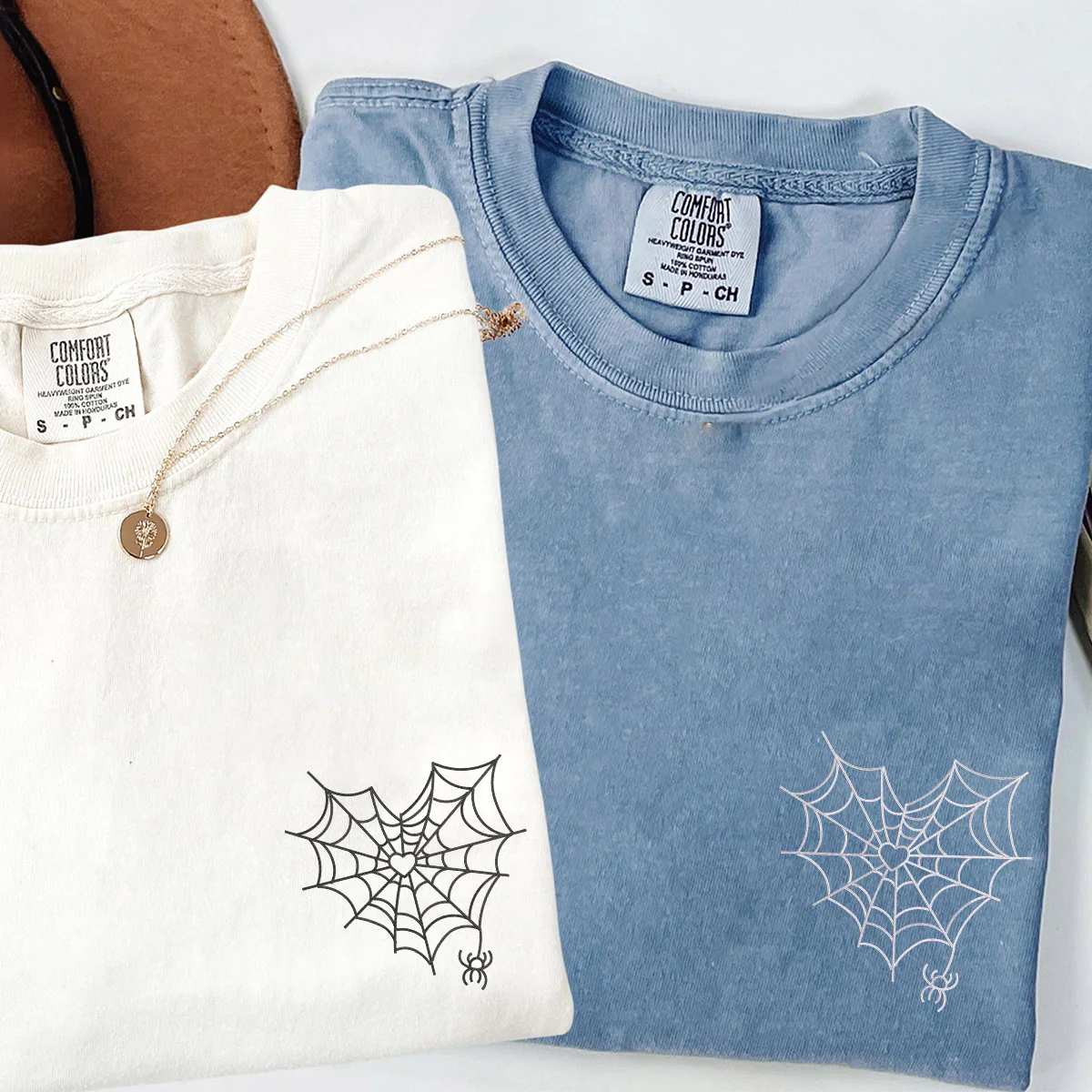 Custom Embroidered Spider Web Heart Matching T-shirts for Couples - Image 2