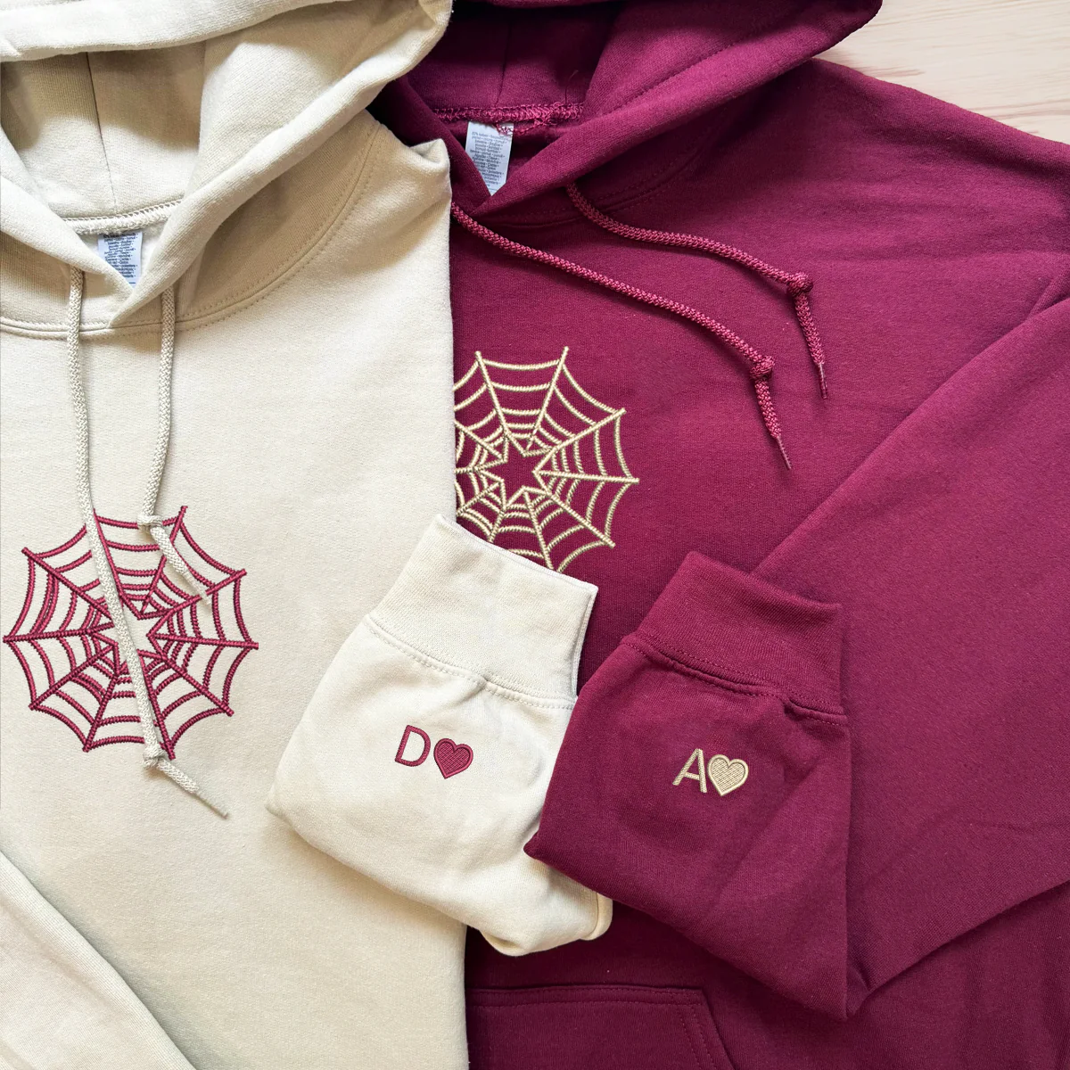 Custom Embroidered Spiderweb Star Matching Hoodies for Couples - Image 2
