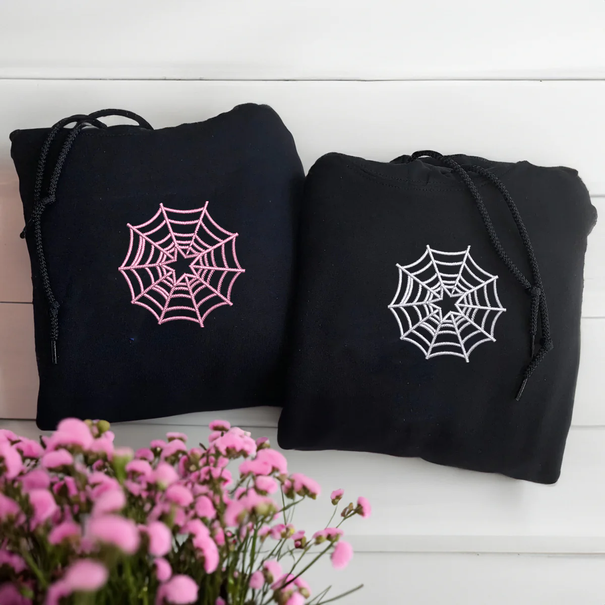 Custom Embroidered Spiderweb Star Matching Hoodies for Couples - Image 3