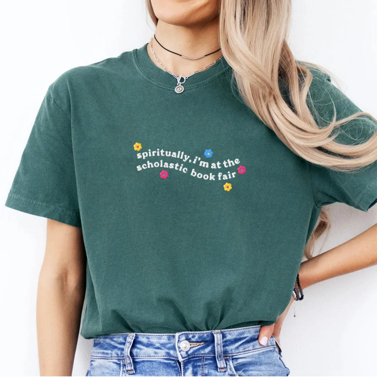 Custom Embroidered Spiritually I’m at the Scholastic Book Fair T-Shirt – Cozy Reader Tee - Image 10