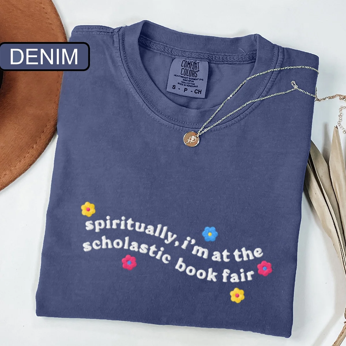 Custom Embroidered Spiritually I’m at the Scholastic Book Fair T-Shirt – Cozy Reader Tee - Image 2