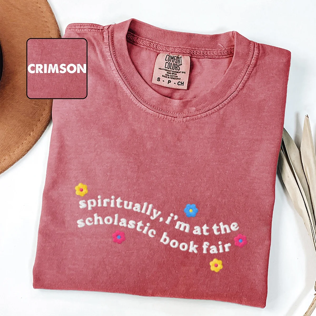 Custom Embroidered Spiritually I’m at the Scholastic Book Fair T-Shirt – Cozy Reader Tee - Image 4