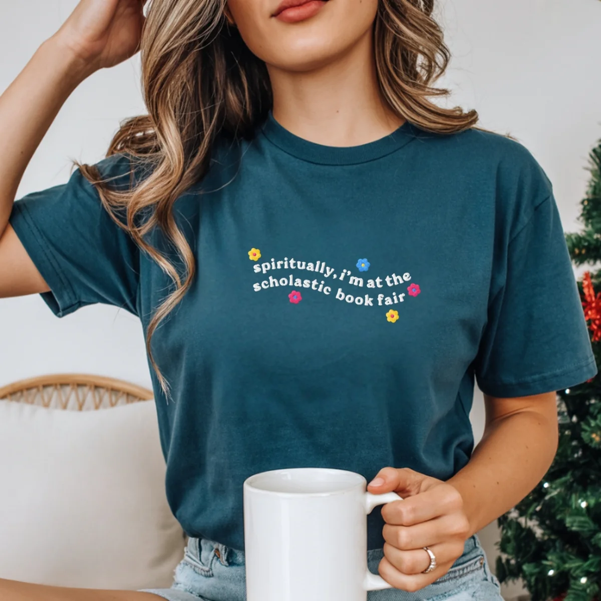 Custom Embroidered Spiritually I’m at the Scholastic Book Fair T-Shirt – Cozy Reader Tee - Image 8