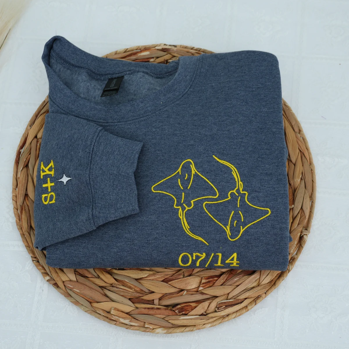Custom Embroidered Stingray Love Matching Hoodies for Couples - Image 2