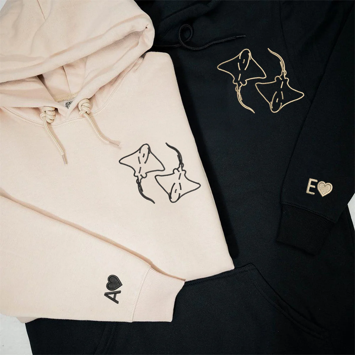 Custom Embroidered Stingray Love Matching Hoodies for Couples - Image 3