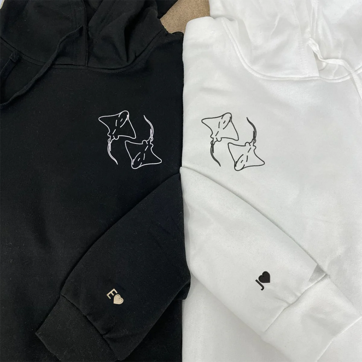 Custom Embroidered Stingray Love Matching Hoodies for Couples - Image 4
