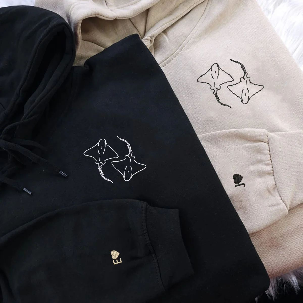 Custom Embroidered Stingray Love Matching Hoodies for Couples - Image 5