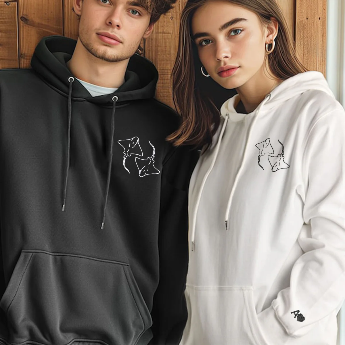 Custom Embroidered Stingray Love Matching Hoodies for Couples - Image 6