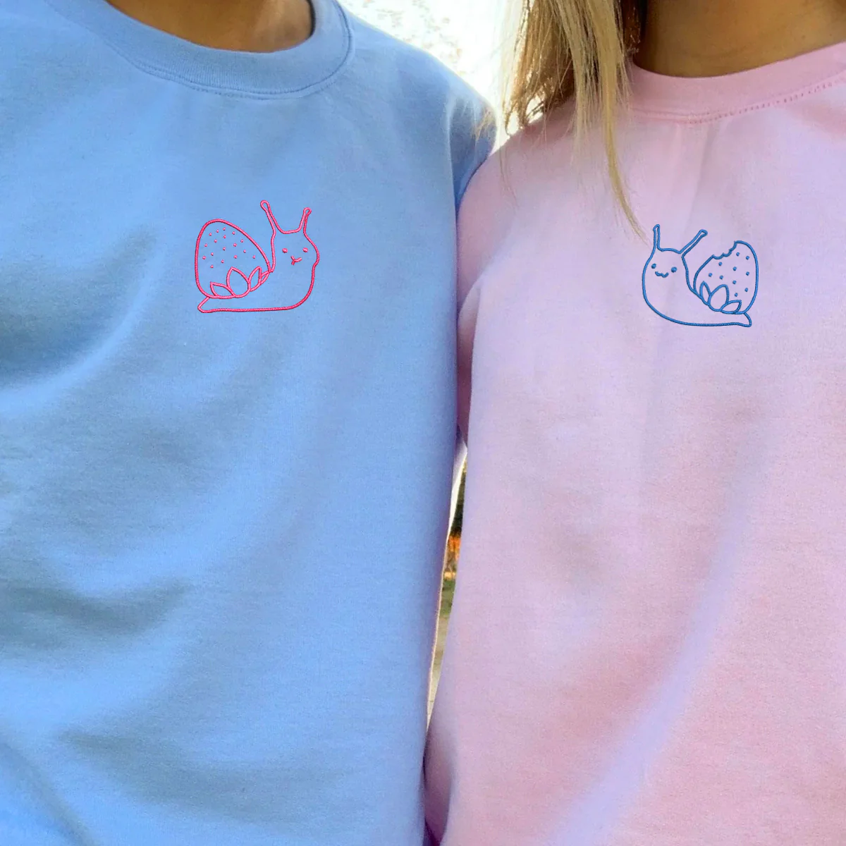 Custom Embroidered Strawberry Snail Matching Hoodies for Couples - Image 5