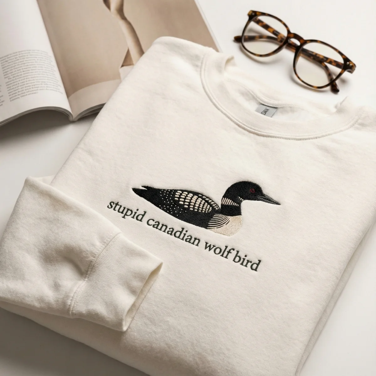 Custom Embroidered Stupid Canadian Wolf Bird Sweatshirt - Team Hollanov Hoodie