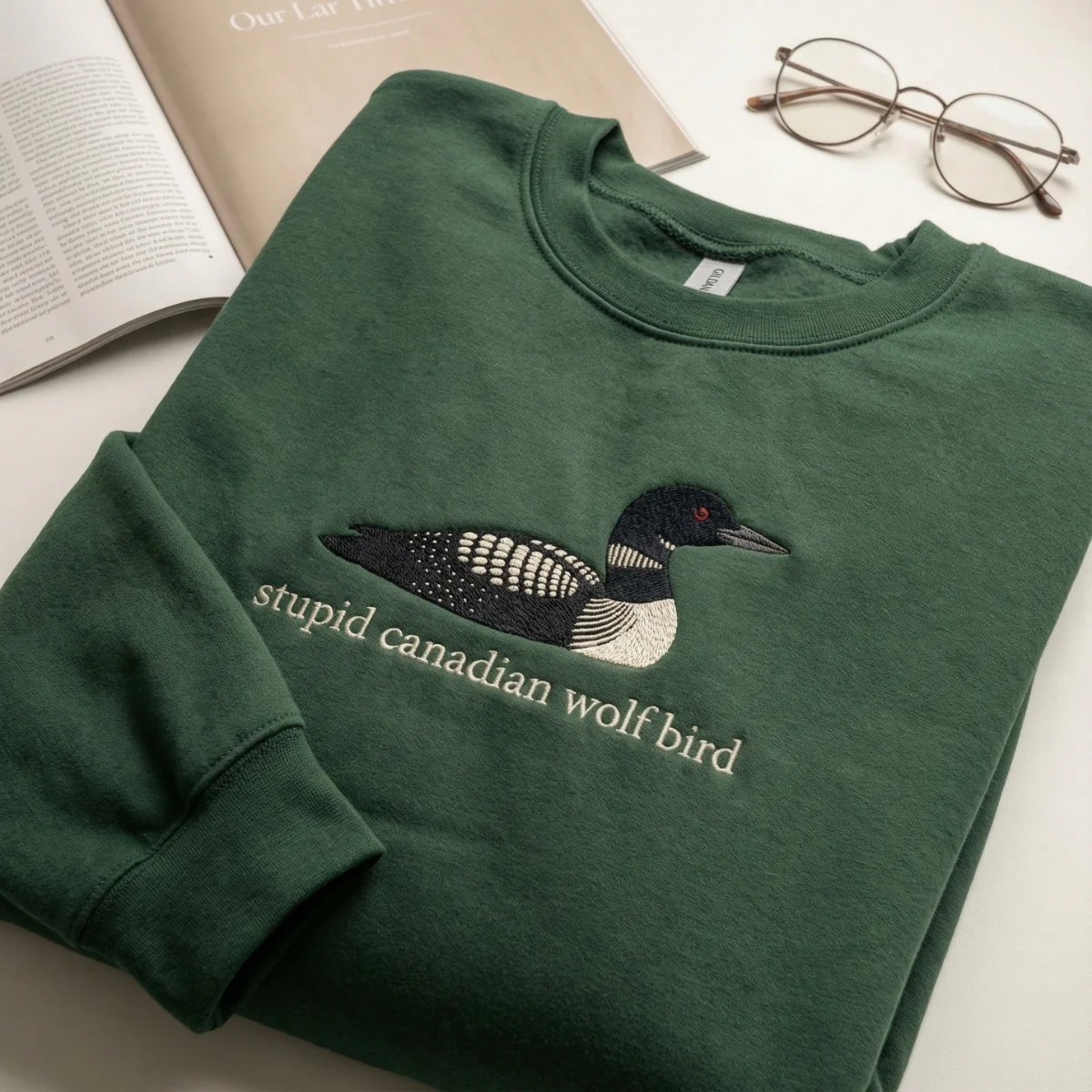 Custom Embroidered Stupid Canadian Wolf Bird Sweatshirt - Team Hollanov Hoodie - Image 2