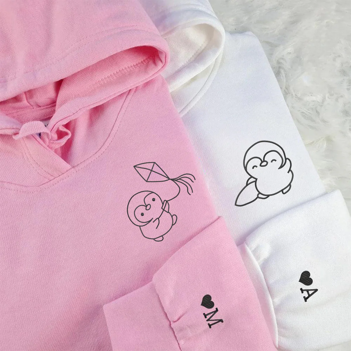 Custom Embroidered Summer Penguin Matching Hoodies for Couples